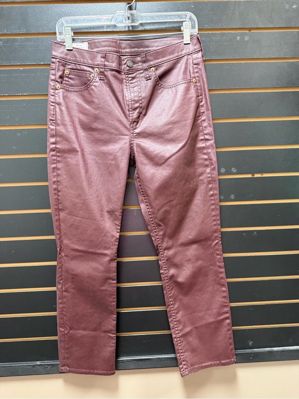 Gap Vintage Slim Mid Rise Coated Jeans Burgundy Size 28/6 Short